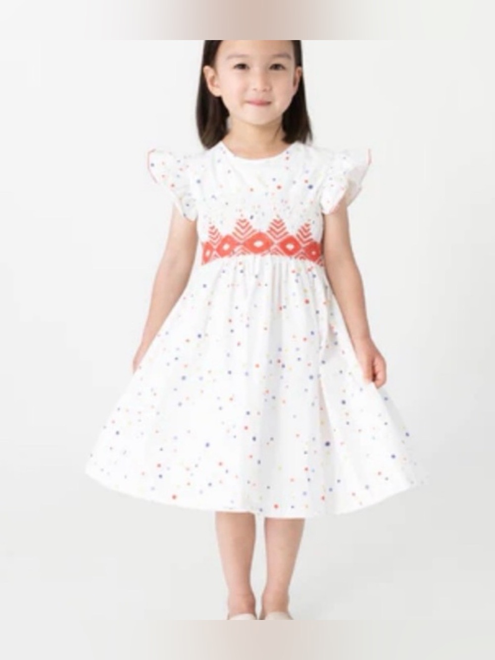 OSO & ME Smocked and Embroidered Multicolor Confetti Print Dress - 8